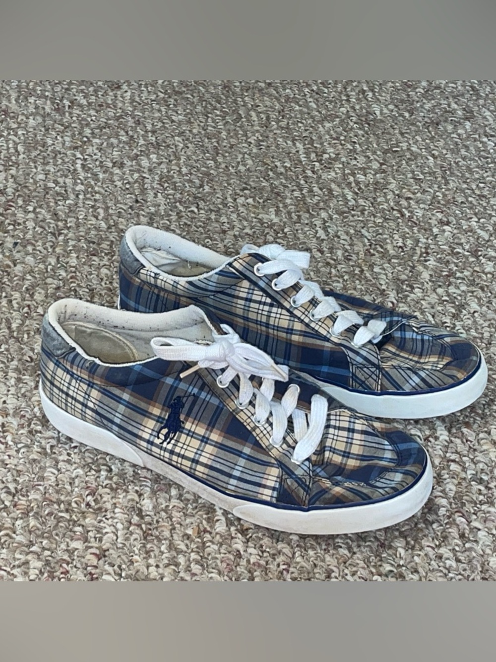 Polo Ralph Lauren men’s blue madrasplaid canvas sneakers size 11.5